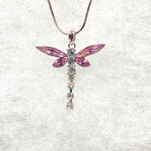 Bundle 3 for $45. Pink crystal dragon fly pendant necklace.